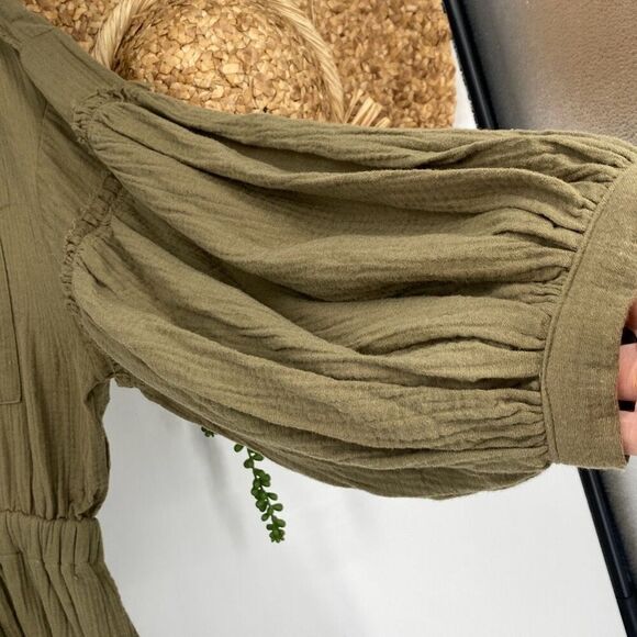 Anthropologie Talulah Cotton Gauze MIDI Dress M Long Sleeve Pockets Button Down - Picture 7 of 14